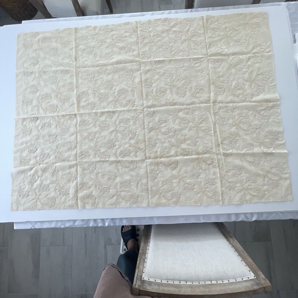 VTG Damask Embroidered Mesh Fabric Sheer Beige 51" W x 36" L Elegance Magazine - Picture 4 of 10